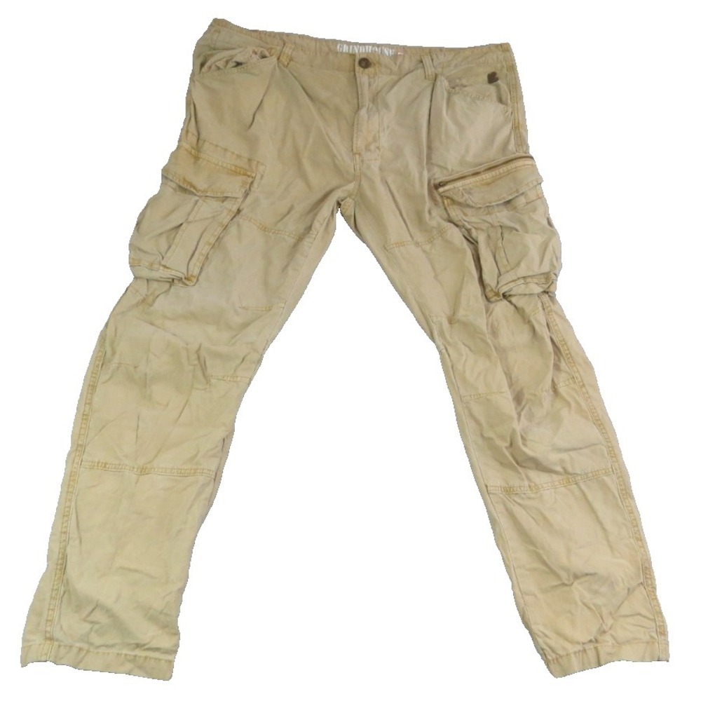 Grindhouse Denim Co Men Cargo Pants 42 Slim Straight Khaki Tan Multi Pocket Work
